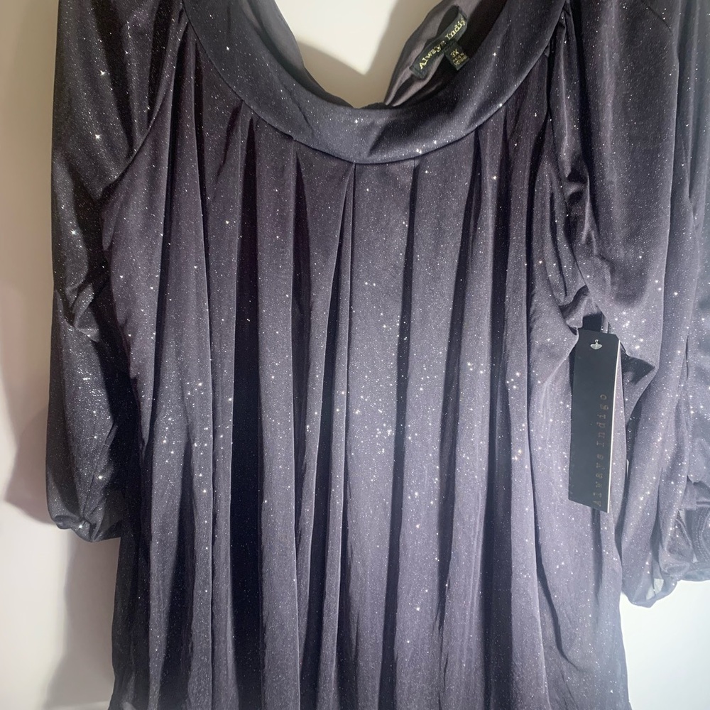 NWT ~ Always Indigo's Sparkling Sheer Midnight Gray Layered Blouse (Size: 3X)